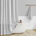 BTTN 84 Inch Wide Shower Curtain - W84xH72 Inch Linen Boho Farmhouse Fabric Shower Curtain Set with 14 Plastic Hooks, Large Country Thick Water-Resistant Cloth Bath Curtains for Bathroom - Grey/Gray