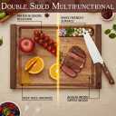 Acacia Wood Cutting Board 17x12 Inch Large Charcuterie Board with Juice Groove and Deep Recessed Well, Wooden Serving Tray with Side Handles