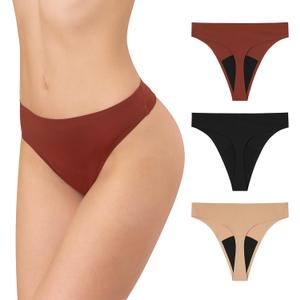 INNERSY Period Thongs Underwear for Women Seamless Thongs No Show Sexy Panties 3-Pack (Large)