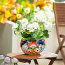 Evergreen Garden Talavera Mexican Pottery Ceramic Green Detailed Baul | Flower Pot Plant Succulent | Indoor Outdoor (9 inch)