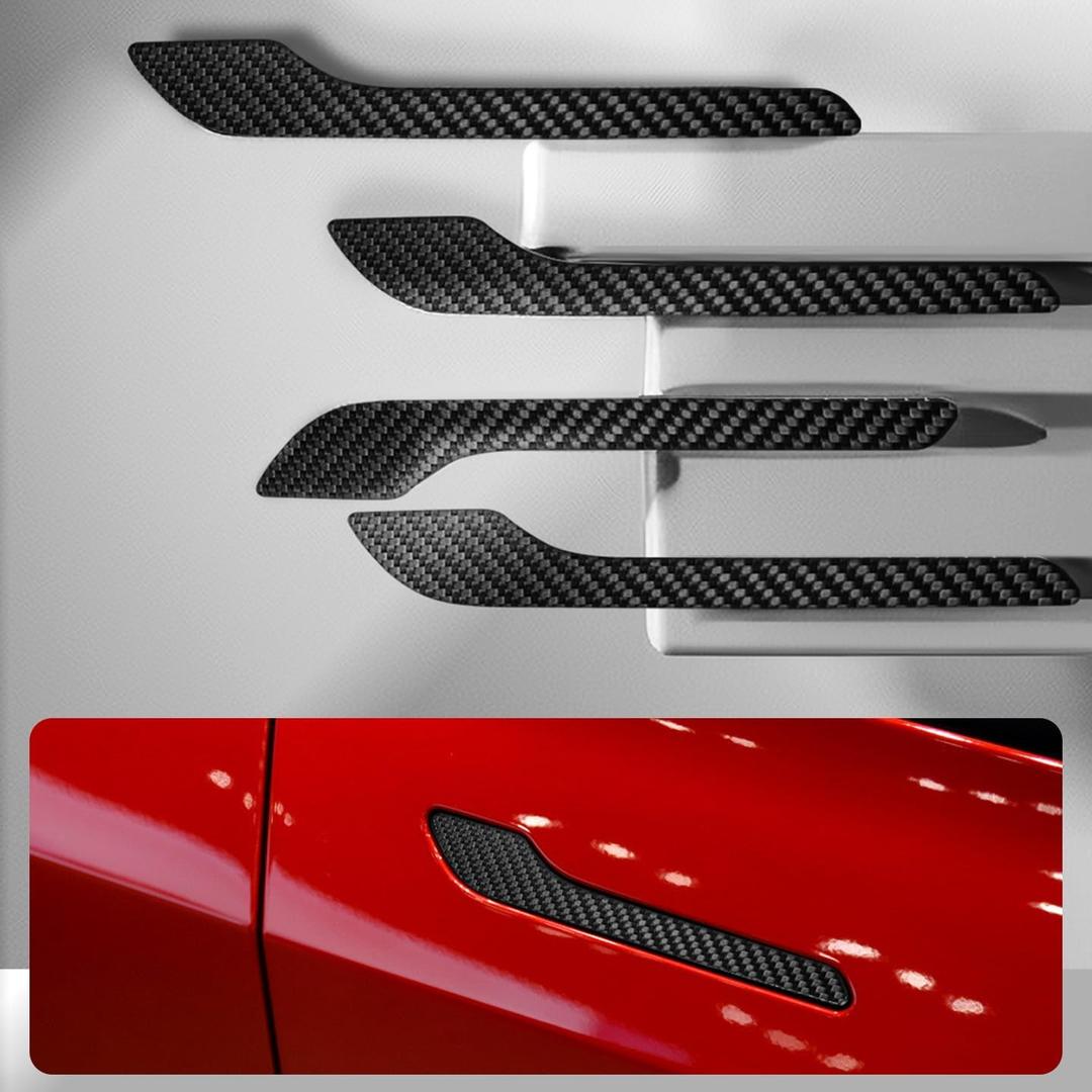 Genuine Carbon Fibre Exterior Door Handle Protector, Suitable for All Tesla Model 3/Model Y (Black)