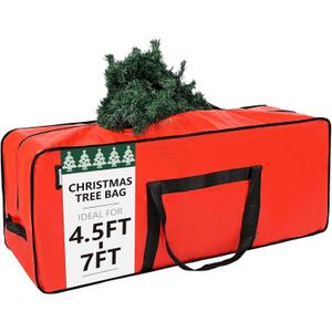HOMEST Christmas Tree Storage Bag, Fits for 4.5-7ft Xmas Artificials, Zippered Bag with Reinforced Carrying Handles, Red (Bag Only