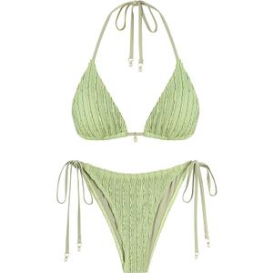 ZAFUL Textured Halter Bikini for Women 2 Piece Triangle Bikini Sets Sexy High Cut Bathing Suit Side Tie Swimsuits L