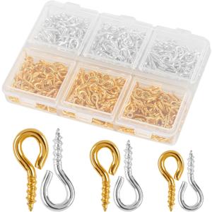 Eye Hooks Screw, 600Pcs Screw Eye Pins for Jewelry MakingMetal Self Tapping Small Eye Screws for Wood, Stainless Steel Screw Eyes for DIY Arts & Crafts, Heavy Duty Mini Eyelet Screws (Silver & Gold)