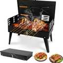 Portable Charcoal Grill Foldable BBQ Grill Kit - Compact Camping Grill for Outdoor BBQ, Cooking, Picnics, Beach, Backyard - Barbecue Accessories with Grill Tools