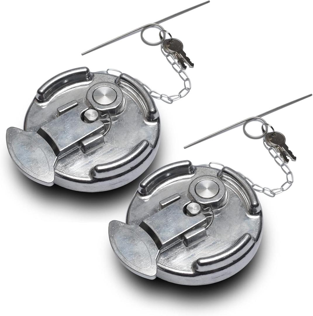 Locking Diesel Fuel Cap 2pcs Replacement for Peterbilt 379 389 579 4" Lever Style Semi Trucks Gas Tank Accessories Replace 1104859100 572.1015 600212 (Silver)