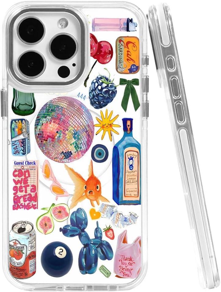 Cases for iPhone 14 Pro Max,Compatible with MagSafe,Classic Clear Shockproof Protection Magnetic Phone Case - Collage European Disco