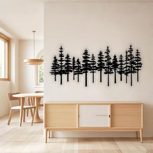 Metal Pine Tree Wall Art Decor Nature Home Decor Cedar Trees Metal Sign Wall Decorations for Living Room, Forest Decor, Nature Lover Gift Black (25.3"L x 11.4"W)