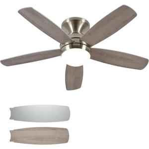 Teracfan Nickel Flush Mount Ceiling Fans with Lights 52 Inch, Low Profile Ceiling Fans with Remote,Small Ceiling Fan with Wood Blades for Bedroom/Living Room/Dining Room,Reversible,Dimmable