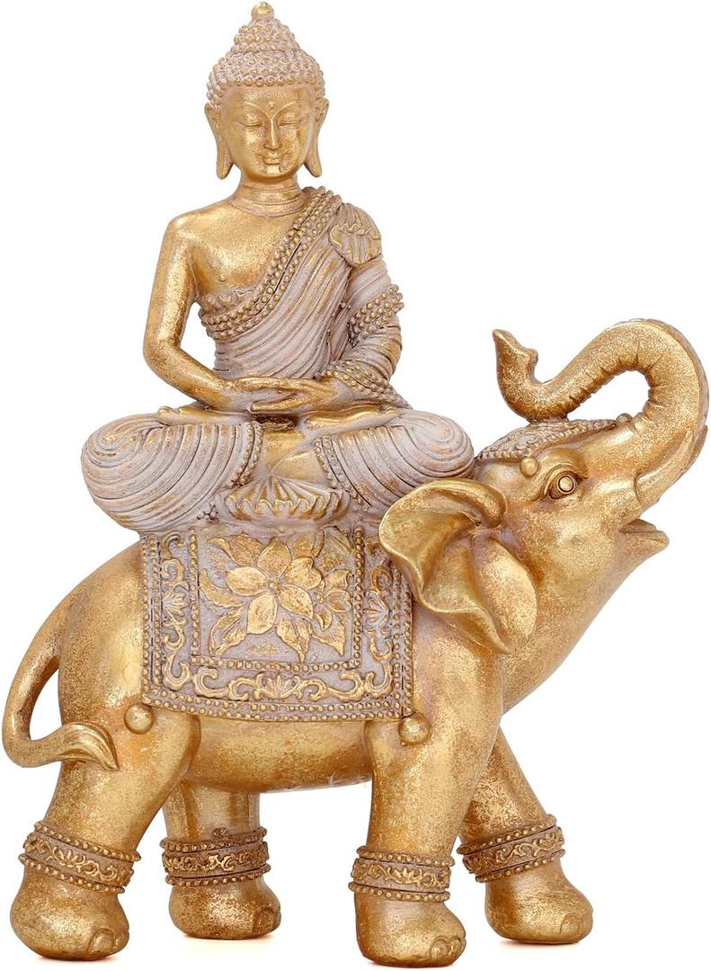 Buddha Statue for Home Decor Gold 9.25"-Elephant Buddha Statues for Zen Decor -Spiritual Dcor-Feng Shui Dcor-Buddha Decor for Living Room-Buda Budda Buddha Gift for Relaxation, Meditation or Shrine