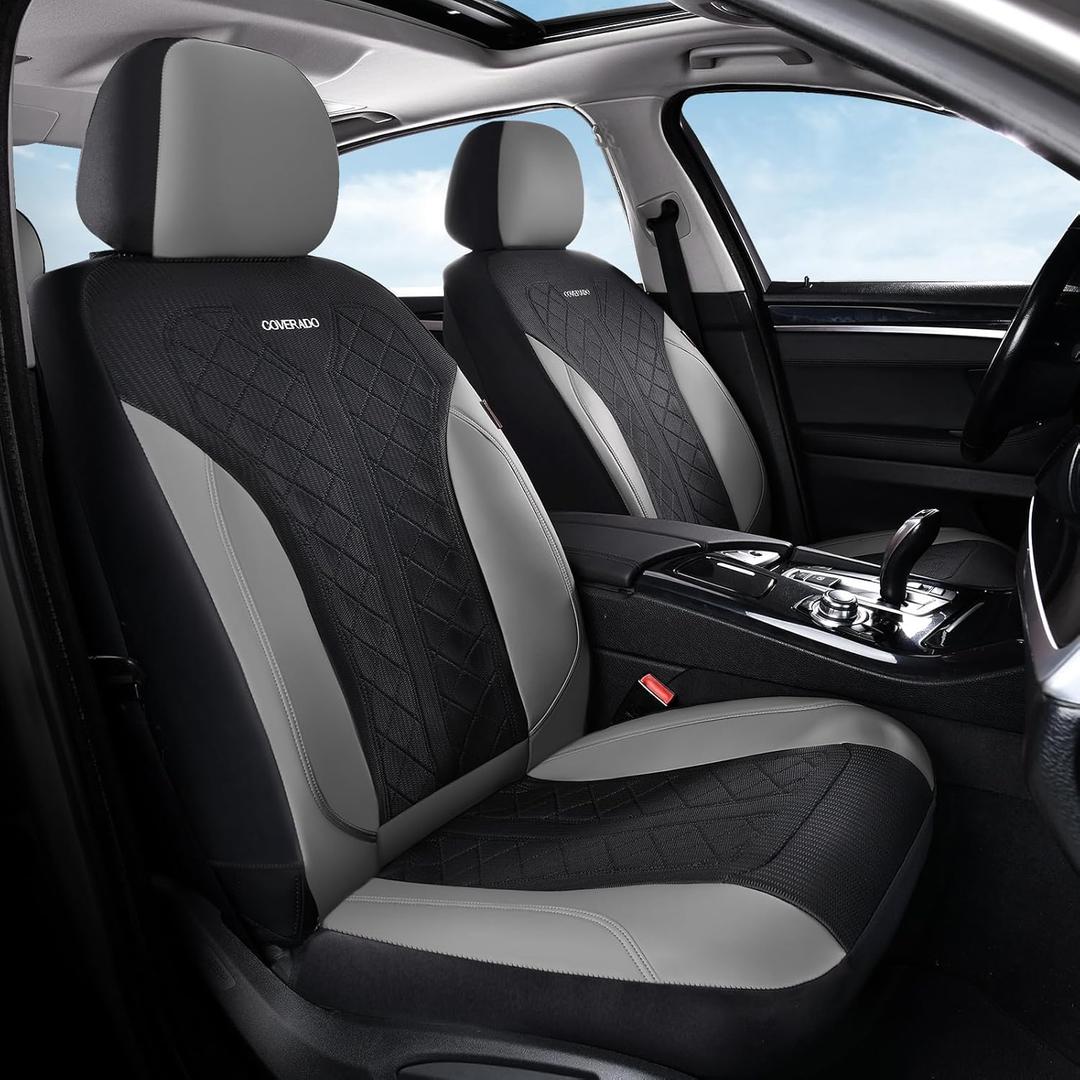 Coverado Leather Car Seat Cover for 2 Seats Front Seat Covers Waterproof Seat Covers 2-Pack Luxury Car Seat Protectors Universal Fit for Most Vehicles, SUV, Truck, Sedan (Gray&Black) Coverado Leather Car Seat Cover for 2 Seats Front Seat Covers Waterproof Seat Covers 2-Pack Luxury Car Seat Protectors Universal Fit for Most Vehicles, SUV, Truck, Sedan (Gray&Black)