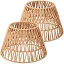 Large Lamp Shades Set of 2 Boho Rattan Shade Hand Woven Lampshade for Table Lamp Replacement Hand Crafted Farmhouse for Floor, Wall Sconce, 9.6 x 6.1 x 5.7Inch