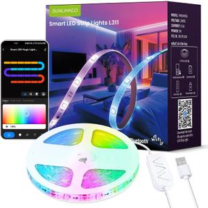 RGB+IC LED Strip Lights, Smart Bluetooth LED Light for Bedroom, Color Changing LED Strips with 44 Scene Modes, Segmented Control, for Room, Party, Festival, Gathering (32.8ft)