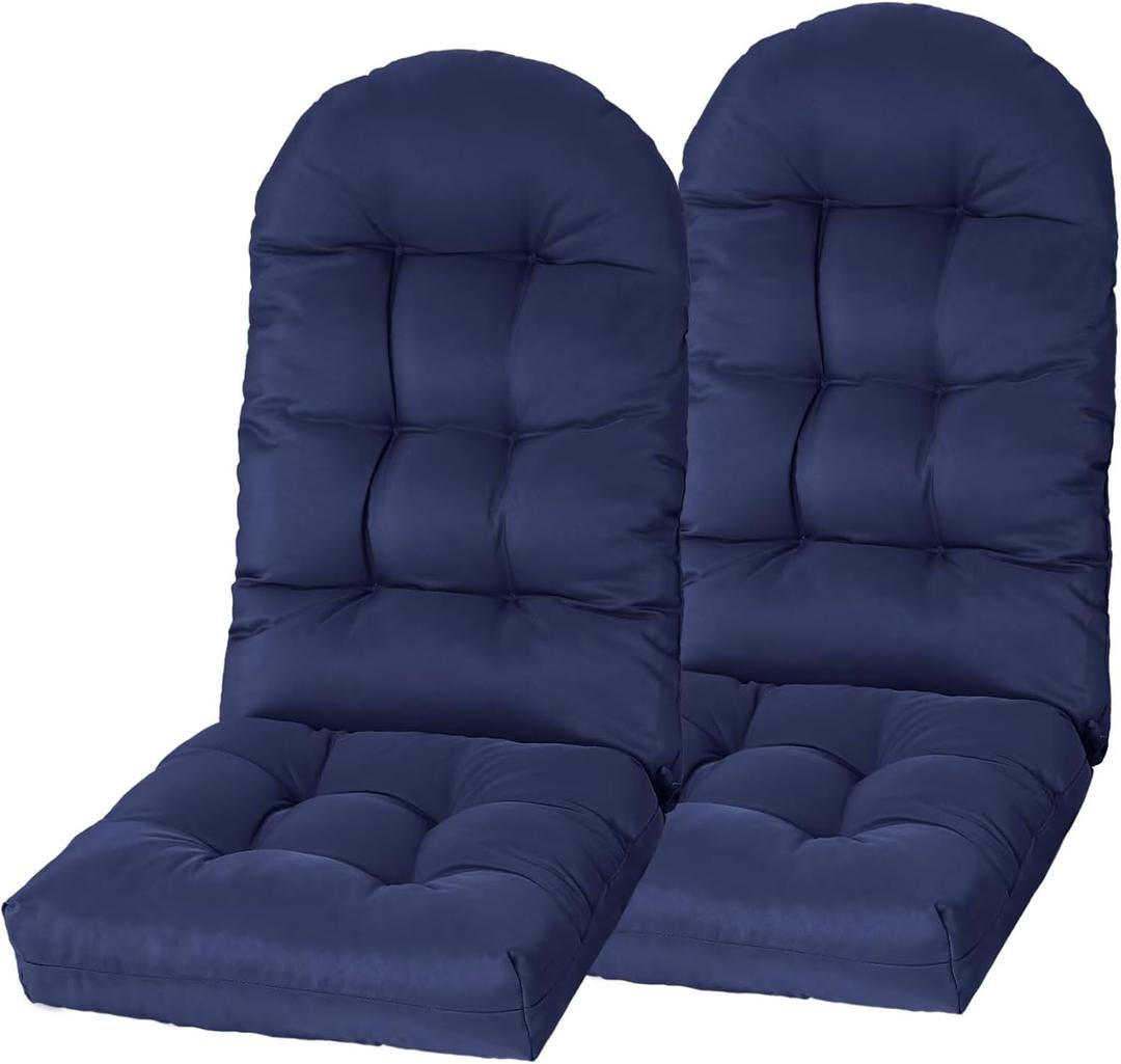 Adirondack Chair Cushion, Rocking Cushions 44x19.4x4 inch, High Back Patio Recliner Cushion of Upper and Lower with Ties, Sunscreen and Fade-Resistant Gray, Navy, 2 Pack