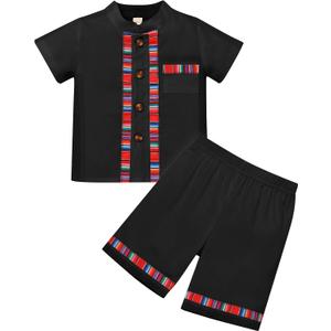 AWIBMK Baby Boys Mexican Outfit Short Sleeve Embroidery Shirt and Shorts Kids Traditional Cinco De Mayo 2 Pieces Clothes (3-4 Years, Black)