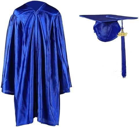 FtyFty Shiny Kindergarten Graduation Cap and Gown Set 24"(3'3"-3'5"), Royal Blue