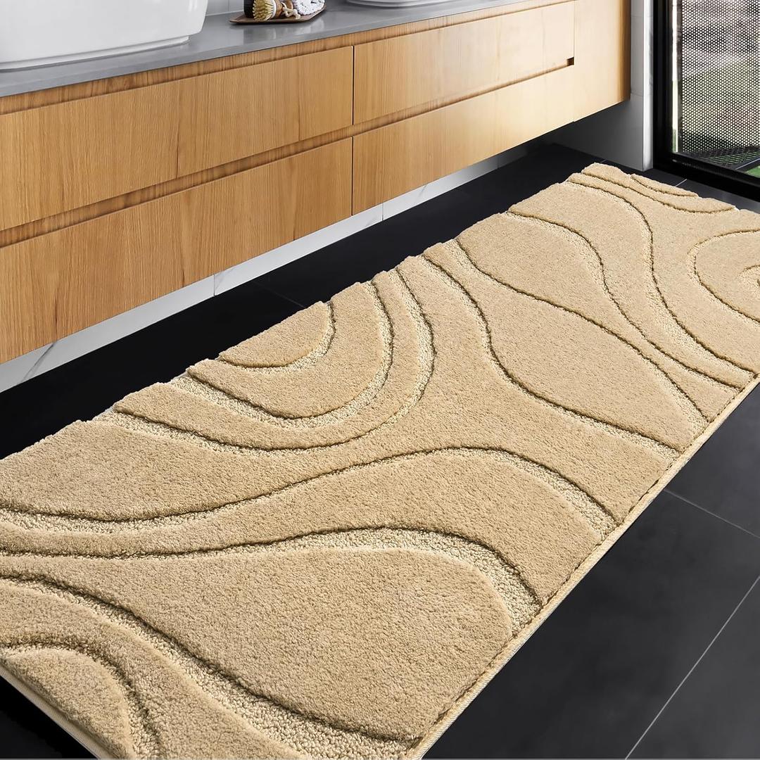 DEXDE Bathroom Rugs Runner 24 x 60 Inch, Extra Long Bathroom Rug Non-Slip Machine Washable Bath Mats Rug, Beige Soft Carpets for Floor, Tub and Shower, Home Decor Accessories