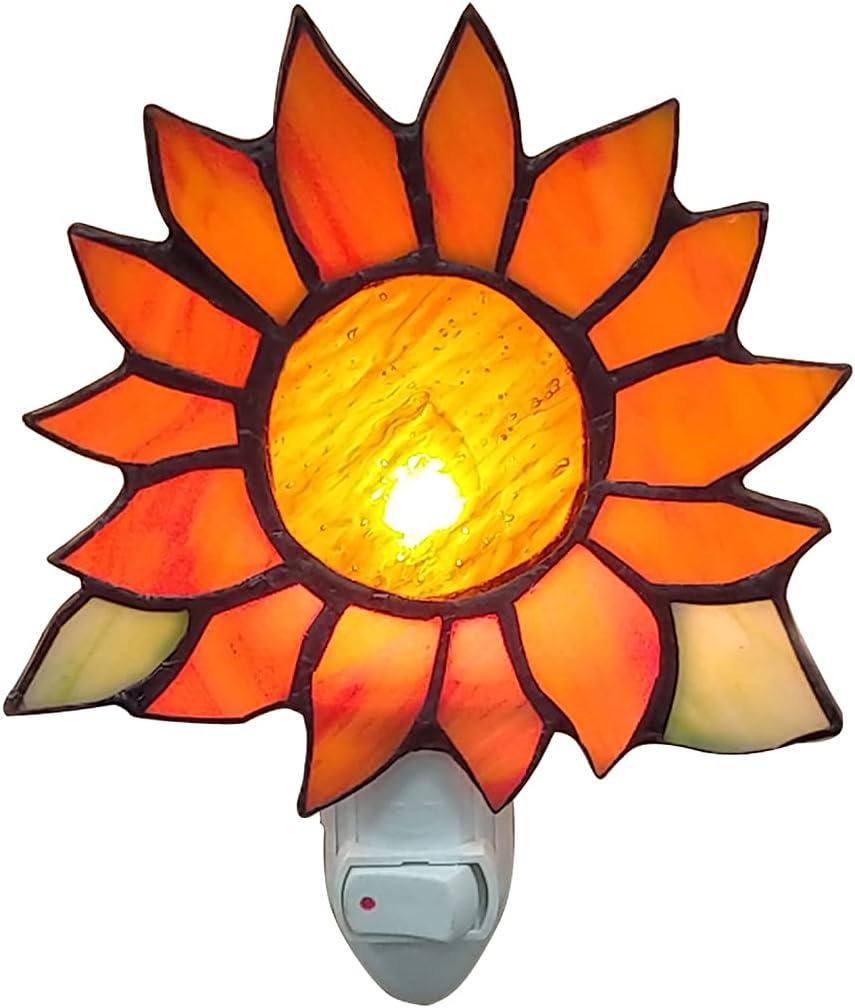 HUIMEIJU Stained Glass Sunflower Night Lights,Suitable for bedrooms,Kitchens,bathrooms,etc.(Orange 1PCS)