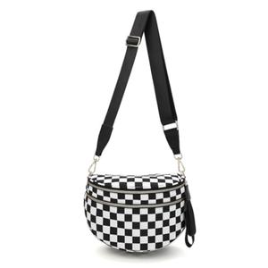 Crossbody Bags Bum Bag for Women Sling Bag Purse with Adjustable Strap (Black and White Checkered）