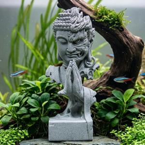 LIYAOLI Buddha Statue for Aquarium Decor, Sandstone Fish Tank Accessories, Laughing & Wrathful Face Zen Figurine Home Decoration, Betta Fish Tank Decor for Good Luck, Wealth Feng Shui