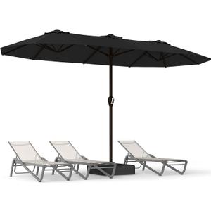 15FT Large Patio Umbrella with Base, Double Sided Rectangular Outdoor Umbrella with Sturdy Fiberglass Ribs, UPF 50+ Sun Protection, Wind-Resistant, Waterproof Fade-Resistant Fabric for Pool, Garden, Backyard, Deck(Black)