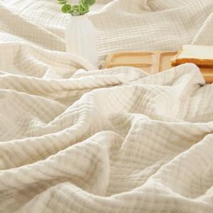 PHF 100% Cotton Muslin Blanket King", 4-Layer Lightweight Gauze Throw, Breathable Cloud-Soft Minimalist Blanket for Bed, Couch, Camping, Beige/Short Bread, Ideal Gift