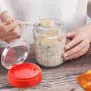 EONJOE Overnight Oats Containers with Lid and Spoon - 16oz Glass Mason Jars for Meal Prep, Yogurt,Pudding- Set of 4 (Orange+Fruit green+Blue+Purple)