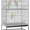 Bissap Bird Cage Seed Catcher, 90-118‘’ Universal Birdcage Net Nylon 31.8'' H Adjustable Elastic Band Stretchy Skirts Mesh Cover for Parrot Cage Seed Guard (Not Include Birdcage)- White