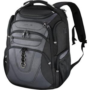 KROSER TSA Friendly Travel Laptop Backpack 18.4 inch XXXL Gaming Backpack Water-Repellent College Daypack Business Backpack with RFID Pockets & USB Port for Men/Women-Black/Grey-18.4, 18.4 inch