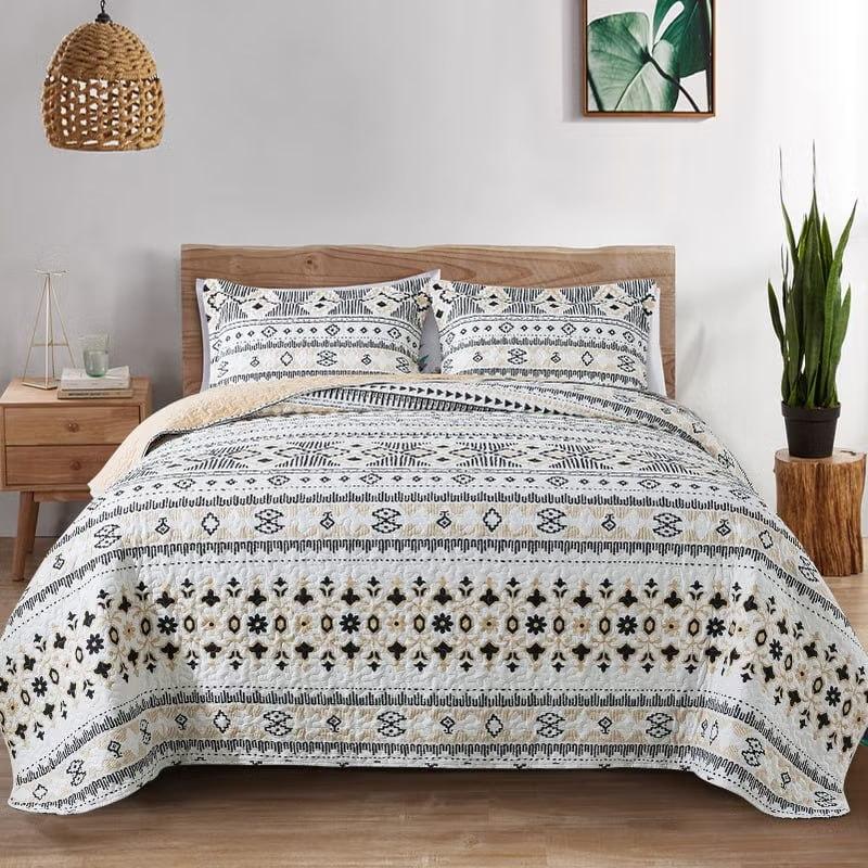 BEDIFANY Boho Quilt King Size Set Lightweight Bedspread King Size Stripe Boho King Quilt Quilt Bedding Set for Bed Decoration AllSeason Coverlet Set 3 Pieces