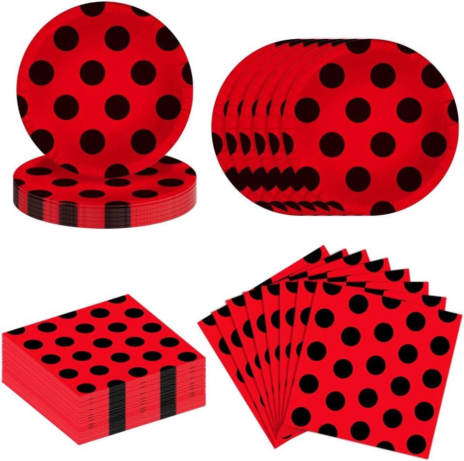 80PCS Ladybug Party Supplies Ladybug Paper Plates and Napkins Party Tableware for Girls Birthday Babyshower Decorations