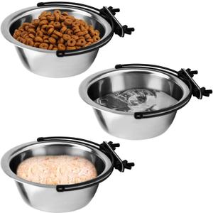 Kathson Stainless Steel Bowl for Dog Crate, 3 PCS Hanging Metal Feeding Dishes With Clamp Holder, No Spill Water Bowl for Cat Puppy Small & Medium Pets (6.5 * 2.5 in)