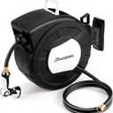 100 FT x 1/2" Retractable Garden Hose Reel by HOZEREEL, Decorative Outdoor Garden Hose Reels - Automatic Self Retract Wall Mount Hose Reel Enclosed Storage, Any Length Lock, 10 Pattern Nozzle Black