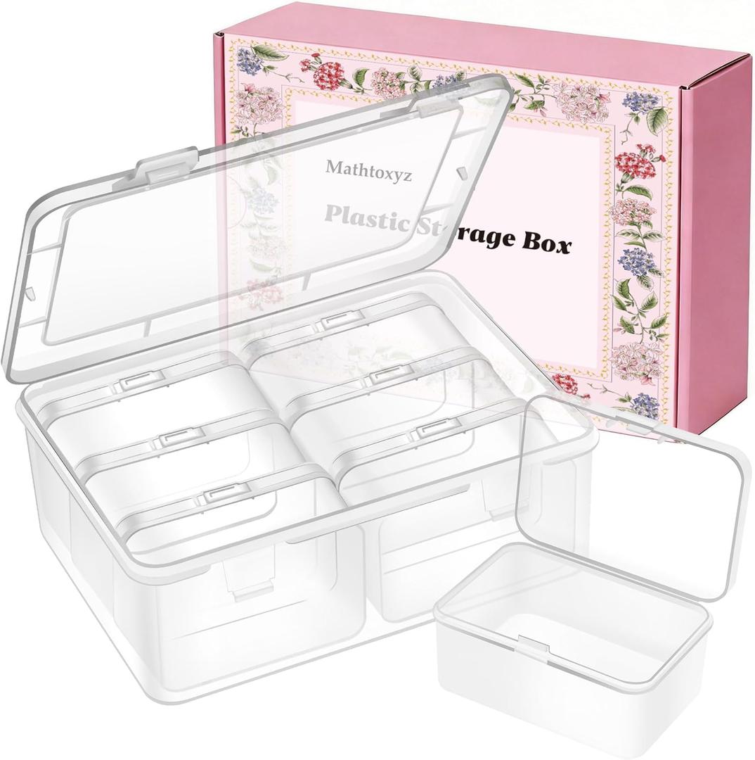 Mathtoxyz Small Bead Organizers and Storage, Clear Rectangle Bead Holder Plastic Cases Transparent Boxes for Nail DIY Craft Making Jewelry Battery Screw