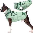 Lelepet Warm Dog Winter Coat Dog Coats for Large Dogs Waterproof Dogs Jacket with Harness Built in Reflective Cold Weather Coats Zip-Up Winter Fleece Vest Snowsuit Boston Terrier Mint Green Camo, L