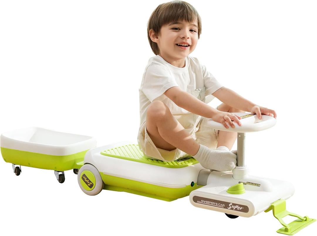 12V Electric Ride-On Car for Kids with Cleaning Fun | Go Kart | 3 in 1 Kids Electric Vehicle | Detachable Cleaner & LED Lights, Safe Toy for Ages 3-8, Indoor/Outdoor Use Safe & Educational Gift (Green)