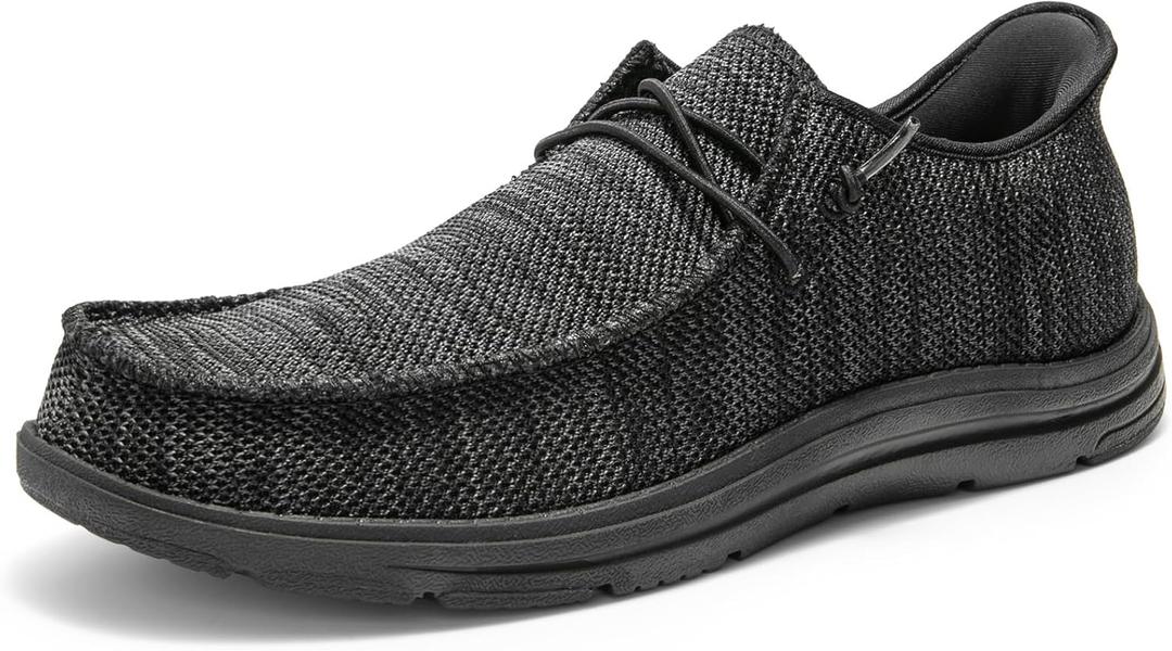 Bruno Marc Hand Free Mens Casual Loafers, Men's Stretch Lace Up Slip On Shoes, Arch Support Non Slip Barefoot Shoes for Men, Comfortable & Light-Weight, Size 9, All Black, SBLS2408M