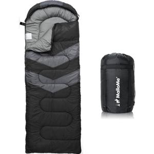 MalloMe Sleeping Bags for Adults Cold Weather & Warm - Backpacking Camping Sleeping Bag for Kids 10-12, Girls, Boys - Lightweight Compact Camping Essentials Gear Accessories Hiking Sleep Must Haves (32-65°F Plush Comfort - Black)