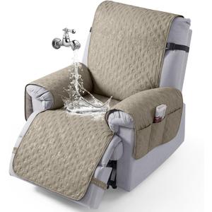 VANSOFY 100% Waterproof Recliner Chair Cover, Recliner Cover with Non-Slip Granule, Washable Reclining Chair with Pocket Furniture Protector for Kids, Pets(Khaki, 25")