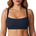 Hugcurve Adjustable Sports Bra Square Neck Wireless Padded Yoga Workout Tops (Large, Twilight Blue)