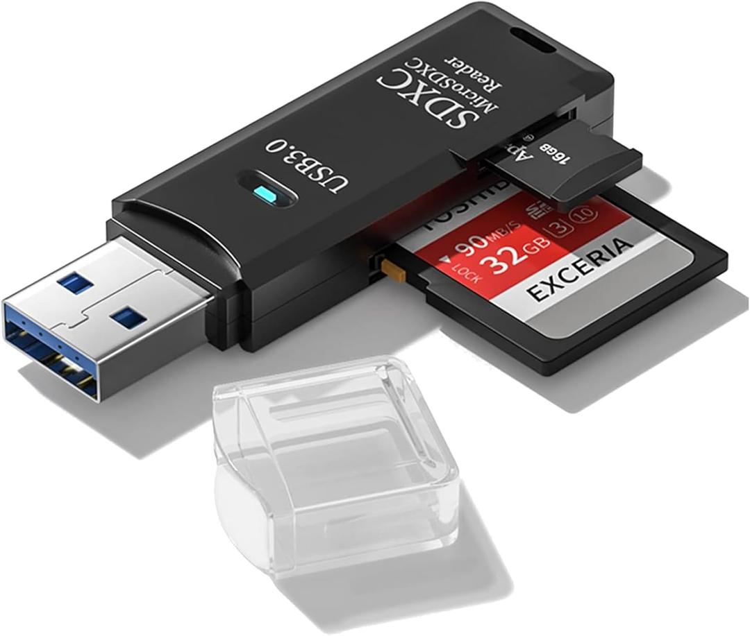 USB3.0 Micro SD Card Reader, 5Gbps 2-in-1 SD Card Reader to USB Adapter, Wansurs Memory Card Reader for SDXC, SDHC, MMC, RS-MMC, Micro SDXC, Micro SD, Micro SDHC and UHS-I Cards (1Pack Black)