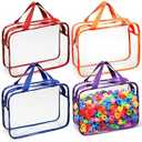 Sanwuta 4 Packs Large Toy Storage Bags Reusable Clear PVC Organizing Case Bags with Two Handles Waterproof Toy Container for Board Games, Building Blocks, Puzzles, Small Toys and Kids Books (Vivid)