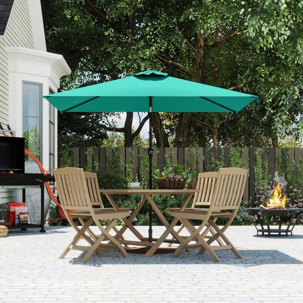 6.5' x 10' Rectangular Patio Umbrella Large Outdoor Market Umbrella w/ UV Protection, Push Button Tilt and Crank Lift, Rectangle Table Umbrella for Garden, Deck, Pool, Patio, Turquoise Blue, 6.5x13FT