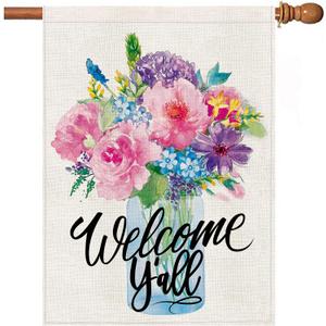 3 x Spring Flag 28x40 Inch Double Sided Outside, Spring Summer House Flags, Floral Welcome Yard Outdoor Flag
