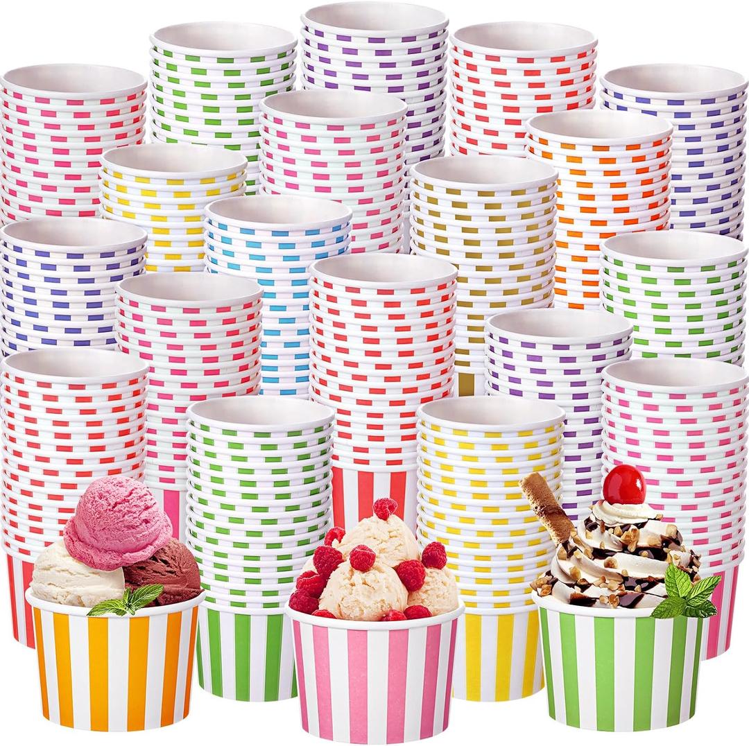 Zeyune 500 Pieces 8 oz Ice Cream Cups Disposable Bulk Ice Cream Bowls Yogurt Dessert Cups Disposable Soup Bowls for Snack Hot or Cold Food, Wedding Baby Shower Birthday Party Supplies, 10 Colors