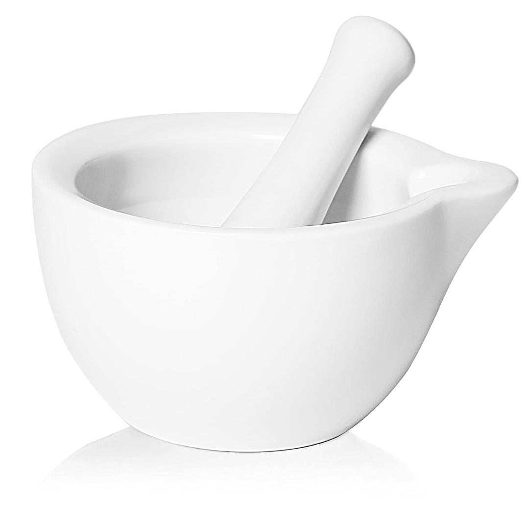 LEETOYI Porcelain Mortar and Pestle, Ceramic Herb Grinder Pill Crusher Set (4.2-inch)
