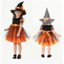 Toddler Halloween Orange Witch Costume Girls Kids Baby Halloween Costumes Witch Dress with Hat Outfit Cosplay Party, Size 110