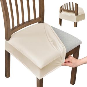 FUANGUI Dining Chair Covers Set of 6, Waterproof PU Leather Stretch Chair Seat Slipcovers Soft Removable Washable Chair Covers, Kitchen Chair Seat Covers Protectors Dining Room, White