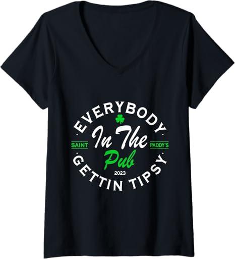 Womens Everybody In The Pub Getting Tipsy St Patricks Day Shamrock T-Shirt, Medium Black