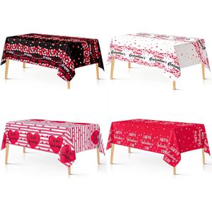 4 Packs Galentine's Day Tablecloths Decorations 54 x 108 Inch Red Heart Happy Galentine's Disposable Plastic Waterproof Tablecloths for Valentine's Weddings Birthday Party Picnic